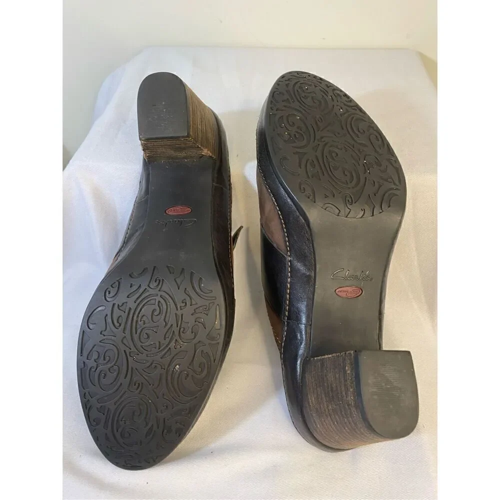 CLARKS Artisan Size 10 Brown Leather Heeled Mule